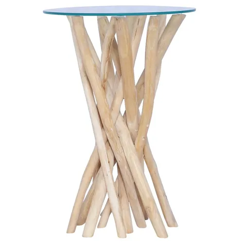 Maison Exclusive Couchtisch mit Glasplatte – Massivholz Teak 35x35x50 cm