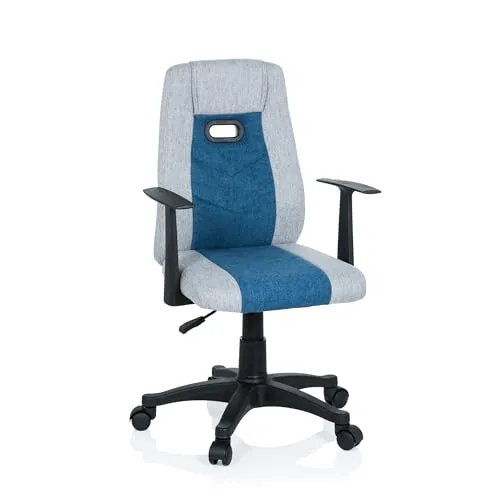 hjh OFFICE 670931 Kinder Schreibtischstuhl KIDDY EXTRA - Ergonomischer Drehstuhl für Kinder mit stufenlos verstellbarer Sitzhöhe, ideal für wachsende Kinder ab 4 Jahren. Hochwertige Polsterung und strapazierfähiger Stoffbezug im modernen Grau-Blau.