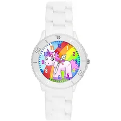 Taffstyle Kinder Ambanduhr Bunte Kinder Armbanduhr Silikon Einhorn Uhr Lernuhr, Weiß