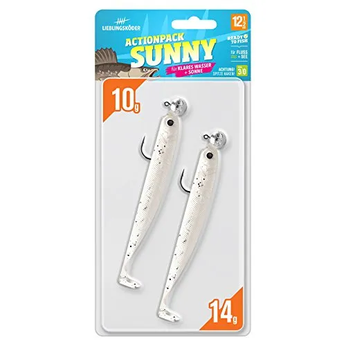 Lieblingsköder Actionpack 12,5cm - 2 Gummifische + 2 Jighaken, Farbe Lieblingsköder:Sunny