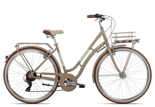 Maxim Cityrad La Vita, 7 Gang Shimano Tourney 7 Schaltwerk, Kettenschaltung, Damen Citybike Tiefeinstieg 28 Zoll braun/beige