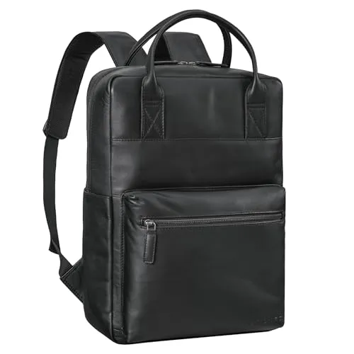 STILORD 'Topaz' Moderner Lederrucksack für 16 Zoll Laptops - Eleganter Lederrucksack aus naturbelassenem Echtleder, ideal für Büro und Reisen. Mit Trolley-Halterung und Platz für DIN A4 Dokumente - der perfekte Begleiter für Damen und Herren.