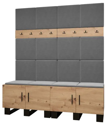 ABIKS MÖBEL Garderoben-Set ARTIN – Modernes Design mit gepolsterten Paneelen - Stilvolles Garderoben-Set im industriellen Design mit gepolsterten Paneelen. Bietet viel Stauraum und schützt Ihre Wände. Ideal für die individuelle Gestaltung Ihres Flurs!