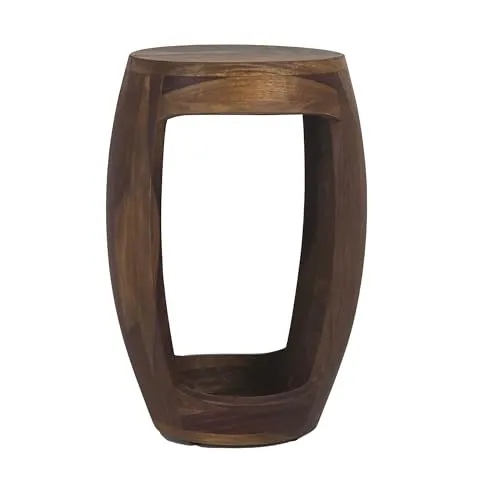 FineBuy Beistelltisch Sheesham Massivholz rund 30cm · Kleiner Runder Couchtisch mit offenem Fach · Handgefertigter Wohnzimmertisch Design aus Echtholz