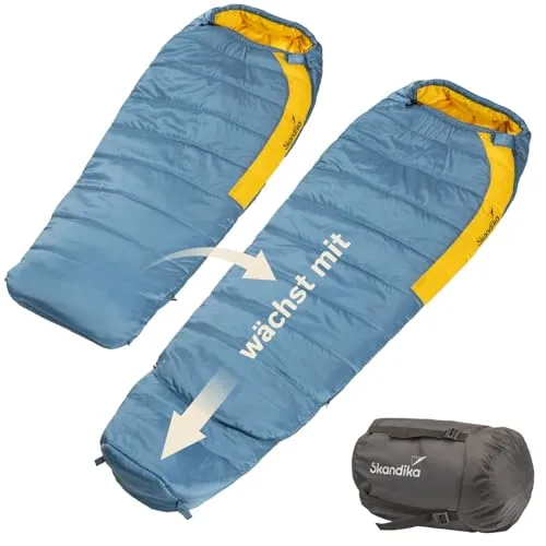 Skandika Mumienschlafsack Gjora Junior - Mumienschlafsack für Kinder, ideal für Outdoor-Abenteuer und Übernachtungspartys, mitwachsend und wasserabweisend, sorgt für optimalen Wärmeschutz und Komfort bis -19 °C.