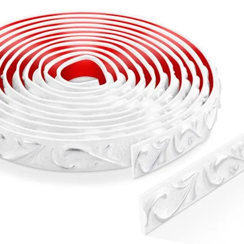Meter Peel and Stick Zierleisten Selbstklebend, 3D Deckenleisten Styropor, Wandleisten Selbstklebend für Spiegelrahmen, Schranktüren, Türrahmen, Decken, Heimdekorationen(Weiß mit Silber) 3