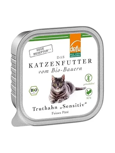 defu Katzenfutter | 1 x 100 g | Bio Truthahn Sensitiv | Getreidefreies Premium Bio Nassfutter Menü | Alleinfuttermittel für Katzen