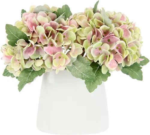 I.GE.A. Kunstblume Hortensienbusch in Keramikvase - Kunstblume in grün/rot, Höhe 30 cm, perfekt für eine stilvolle Dekoration ohne Pflegeaufwand.