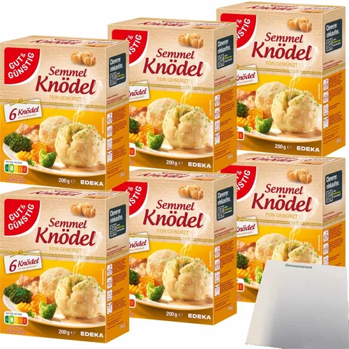 Gut&Günstig Semmelknödel im Kochbeutel 36 Knödel 6x200g Packung usy Block