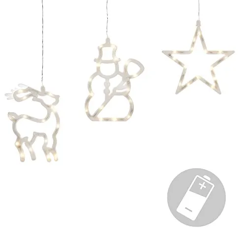 Nipach 3er Set Fensterbilder - 45 LED warm weiß - mit Saugnapf und Frosteffekt - Batterie