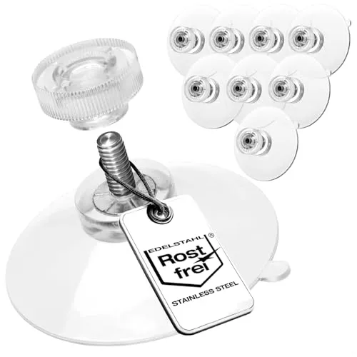 com-four® 8X Saugnäpfe mit M4-Gewinde - Ø 40 mm - Extra starker Halt auf glatten Oberflächen - Premium Saugnapf mit transparenter Rändelmutter - Einfache Montage ohne Bohren