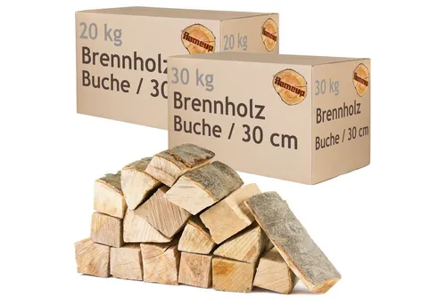 Flameup Kaminholz 50 kg - Ofenfertiges Buchenholz für Kamin und Grill - Hochwertiges Brennholz aus 100% Buche, luftkammergetrocknet mit weniger als 18% Restfeuchte. Ideal für Kamin, Ofen oder Grill, sofort einsetzbar und aus regionalen Wäldern in Hessen.