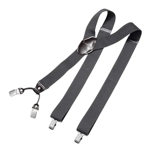 DonDon Hosenträger Herren extra stark dunkelgrau 3,5 cm Hosenträger Herren breit mit brauem Leder in Y-Form lang - Starke Clips passend für Anzug Jeans Chinos Vintage Rockabilly Suspenders