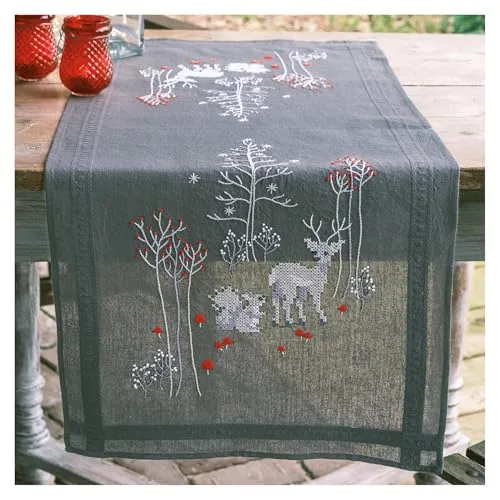 Tischläufer Kreuzstich Stickpackung Waldtiere im Winter – 40x100cm