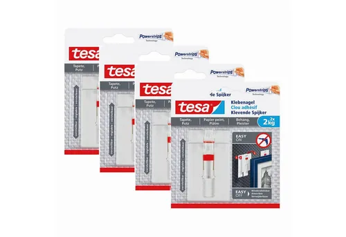 tesa Klebehaken Klebenagel mit max. 2 kg Haltekraft für Bilder - verstellbar, Dekoration, Leinwände, Bilder, Girlanden, Lichterketten, (Spar-Set, 8-St., inkl. Powerstrips), Klebenagel - POWERSTRIPS Doppelseitig - Tapete & Putz - 8er Pack