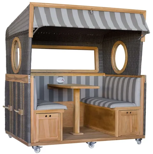 Gosch-Lounge Strandkorb 6-Sitzer Teak durchgeflochten PE Grey ERA Dessin 981