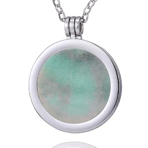 Morella Damen Halskette 70 cm Edelstahl und Anhänger mit Edelstein Amazonit Coin 33 mm Chakren Scheibe in Schmuckbeutel