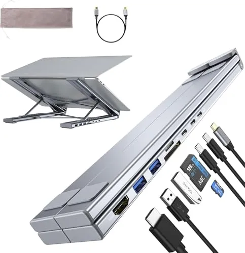 Umaniy M57 Docking Station USB C Laptop Ständer, 8 in 1 USB C Hub Laptopständer mit 4K@30Hz HDMI, SD/TF, Laptop Stand DockingStation USBC Dock Multiport Adapter Halterung für MacBook Pro Air, Notebook