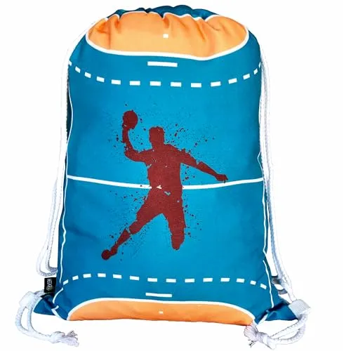 HECKBO Kinder Turnbeutel Handball - 40x32cm - Sportkleidung Trinkflasche - Kindergarten, Schule, Stoffbeutel Kita - Rucksack, Tasche, Sportrucksack, Sportbeutel Junge Mädchen