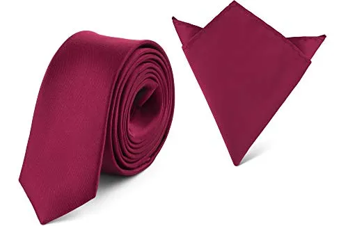 Ladeheid Herren Schmale Krawatte & Einstecktuch Set SP/P (150cm x 5cm, 22cm x 22cm, Weinrot)