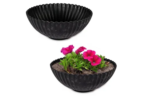 matches21 HOME & HOBBY Blumentopf Runde Pflanz-Schalenn gewellt für draussen schwarz marmoriert 16 cm (2 St), Wetterfeste Blumen-Schale als moderne Outdoor Gartendeko Grabschmuck