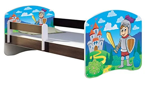 ACMA Kinderbett Jugendbett Wenge mit Rausfallschutz und Matratze