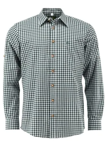 OS Trachten Herren Trachtenhemd Langarm Ukazui grün 41/42 - Herren-Freizeithemden aus 60% Baumwolle und 40% Polyester, bequem und stylisch für festliche Anlässe oder Freizeit.