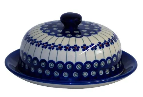 Original Bunzlauer Käseglocke M für Rollbutter in blau von Bunzlauer Keramik