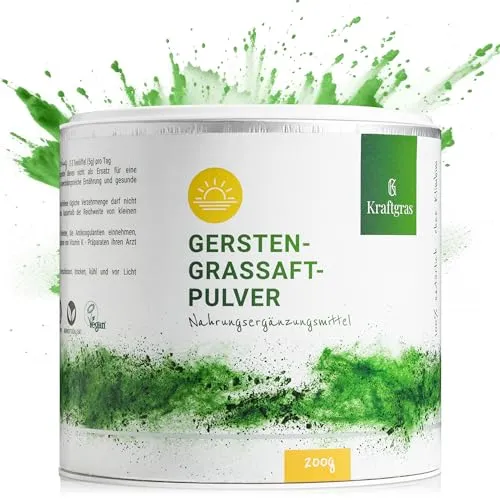 KRAFTGRAS Gerstengrassaft-Pulver BIO [200g] - natürliches Superfood - Pflanzliche Ergänzungsmittel - 100% natürlich, vegan und glutenfrei, reich an Nährstoffen für Energie und Regeneration.