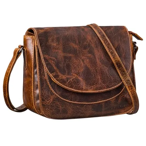 STILORD 'Fleur' Umhängetasche Damen Leder Mittel-Groß - Elegante Echtleder Handtasche zum Umhängen mit Magnetverschluss - Ideal als Freizeittasche mit Anti-Diebstahl Fach, Farbe:luino - braun