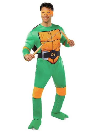 Funidelia Offizielles Michelangelo Kostüm - Teenage Mutant Ninja Turtles für Herren - Kostüm-Outfits für Erwachsene, inklusive muskulösem Overall, Panzer und Maske – ideal für Karneval, Halloween und Partys. Werde zur Ninja Turtle und erlebe unvergessliche Momente!