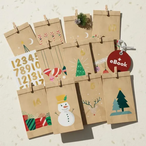 AMARI ® Adventskalender Nr. 13 zum Befüllen Snowman  24 Papier Adventstüten