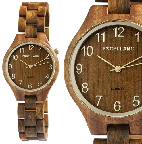 Elegante Damenuhr aus Holz - Quarz Armbanduhr in Braun & Gold - Armbanduhren: Stilvolle Holzuhr mit 12-Stunden-Zifferblatt, ideal für elegante Anlässe und den Alltag. Einzigartiges Design aus grünem Sandelholz.