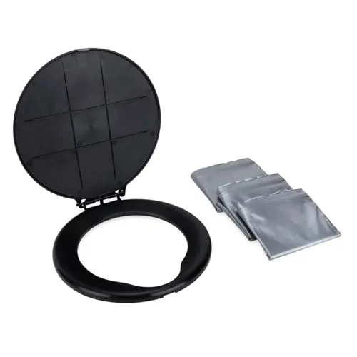 Camco Eimer-Toilettensitz mit Deckel, verwandelt einen 18-L-Standard-Eimer in eine tragbare Toilette für Camping, Jagd und mehr, praktische Camping-Toilette – inklusive 3