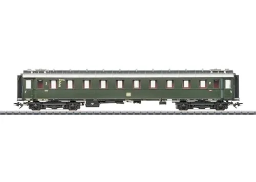 Märklin 42521 H0 Schnellzugwagen B4üwe, 2. Klasse der DB - Modelleisenbahn: Detaillierter Schnellzugwagen der DB mit mehrfarbiger Inneneinrichtung und vorbereitet für stromführende Kupplungen, ideal für Sammler und Eisenbahnliebhaber.