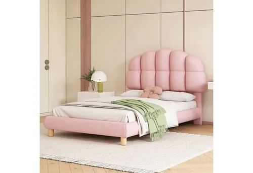 Redom Polsterbett Rosa 90x200 cm – Modernes Design für Schlafzimmer - Das Redom Polsterbett in Rosa vereint Komfort und Stil. Mit seinem gepolsterten Kopfteil und der stabilen Konstruktion bietet es eine einladende Atmosphäre im Kinder- oder Jugendzimmer. Ideal für einen erholsamen Schlaf.