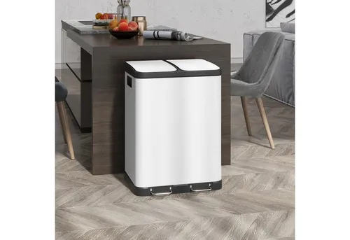 HOMCOM Mülleimer Küche 60L mit 2 Fächern und Softclose-Deckel - Praktisches Mülltrennsystem mit zwei herausnehmbaren Inneneimern für einfache Abfallentsorgung. Der leise Softclose-Deckel sorgt für zusätzlichen Komfort und Hygiene in Ihrer Küche. Ideal für den täglichen Einsatz.