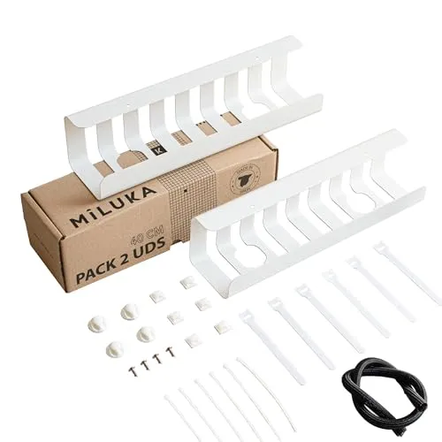 MILUKA Kabelkanal unter Schreibtisch 2er-Set | Kabelablage Metall 40x10 cm matt weiß | Kabelmanagement Kabelwanne für Büro, Gaming & TV-Tisch