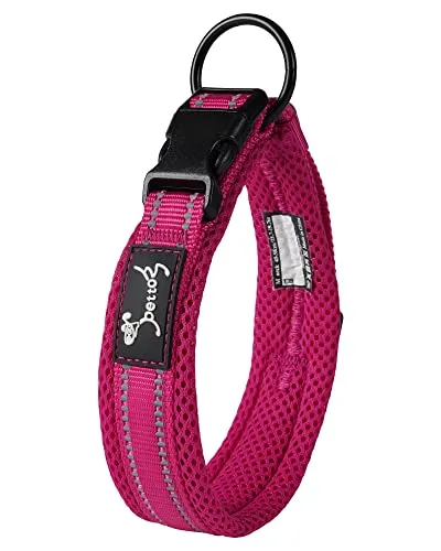 PETTOM Hundehalsband Verstellbare Nylon Hunde Halsband Atmungsaktives Reflektierend Halsband (Rose XS)