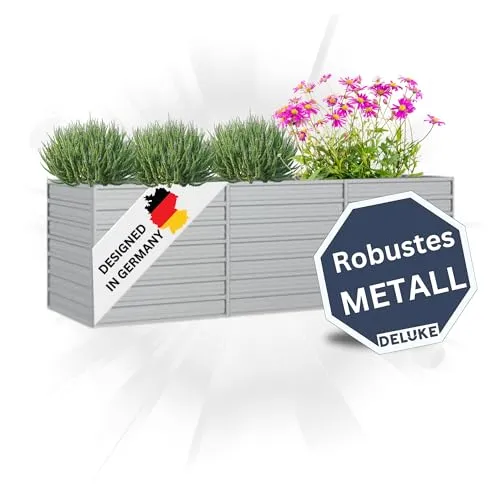 DELUKE Hochbeet für Garten Oskar Silber | 240x80x77cm | Verzinkter Stahl | Wetterfest | Gartenbeet Kräuterbeet Blumenbeet Beet hoch Frühbeet für Garten Gemüsebeet