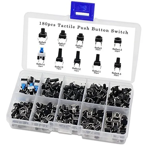 DollaTek 10 Werte 180PCS Taktile Druckknopfschalter Micro Momentary Tact Sortiment Kit