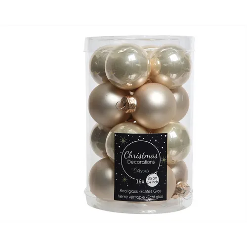 Mini Christbaumkugeln Perle / Champagne Ø 3,5 mm  - Set 16 Stück Glas glänzend &