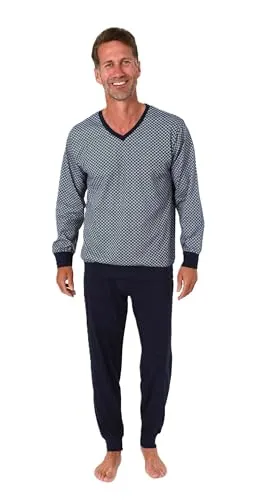 Normann Herren Schlafanzug Langarm Pyjama V-Hals in Blau, Größe 54 - Zeitlos eleganter Herren Pyjama mit Bündchen für optimalen Tragekomfort. Ideal als Homewear oder Nachtwäsche. Hergestellt in Deutschland, geprüft auf Schadstoffe für unbeschwerten Schlaf.