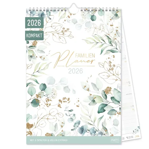 Familienplaner 2026 Kompakt 6-spaltig - Häfft-Verlag - Kalender für bis zu 6 Personen, ideal für gemeinsame Termine und Geburtstage. FSC-zertifiziertes Papier, nachhaltig und klimafreundlich. Maße: 22,5 x 32,5 cm.