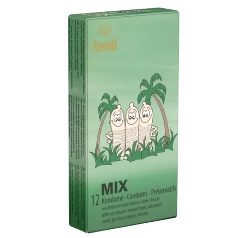 Amor Kondome Mix (gerippte und genoppte Kondome) Packung mit, 12 St., stimulierende Kondome, mit verschiedenen Texturen, Rippen, Noppen oder beides