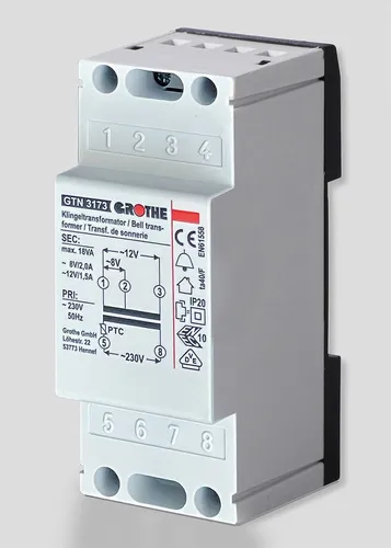 Grothe Multi-Klingeltrafo 8 - 12 V 2 A VDE/CE - Zuverlässiger Multi-Klingeltrafo für 8 - 12 V, 2 A, mit VDE/CE-Zertifizierung. Ideal für eine sichere Stromversorgung Ihrer Klingelanlage.