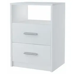 Matkam Möbel Nachttisch, Weiß, Holzwerkstoff, 40x58.5x35 cm - Zubehör für Möbel - Eleganter Nachttisch mit stabiler Konstruktion, zwei Schubladen und offenem Ablagefach, ideal für kleine Schlafzimmer.