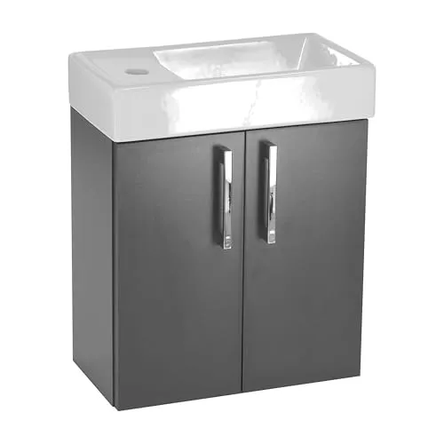 paplinskimoebel Waschbecken mit Unterschrank 41 x 50 x 21.5 cm (BxHxT) Majorka, Badezimmerschrank hängend, Waschtisch mit Unterschrank, Badezimmermöbel für Gäste WC, Waschbeckenunterschrank - Grau