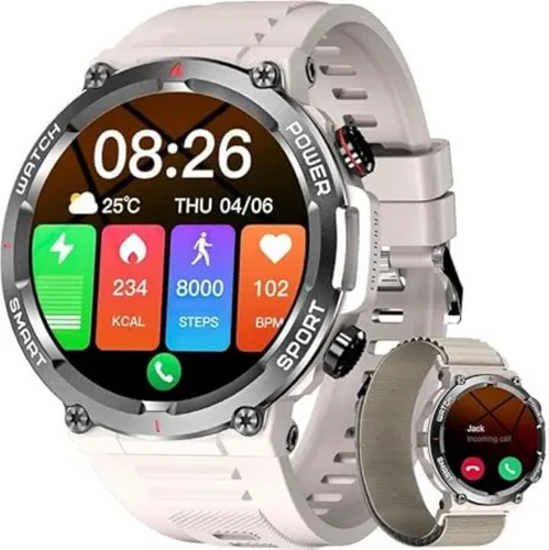 IOWODO Herren's und Damen's Fitness-Tracker IP68 Wasserdicht Telefonie Smartwatch (3.6 cm/1.39 Zoll, Android iOS), mit Bluetooth Anruffunktion 24/7 SpO2 + Schlafanalyse, 100 Sportmodi