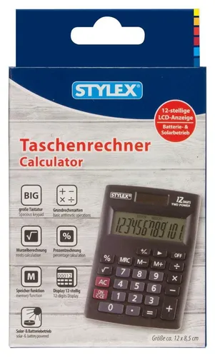Stylex 42860 Taschenrechner - Alpha - 12-stellige LCD-Anzeige, Solar + Batterie